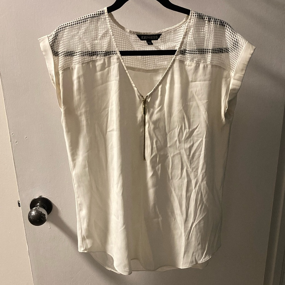Express White Front Zip Blouse